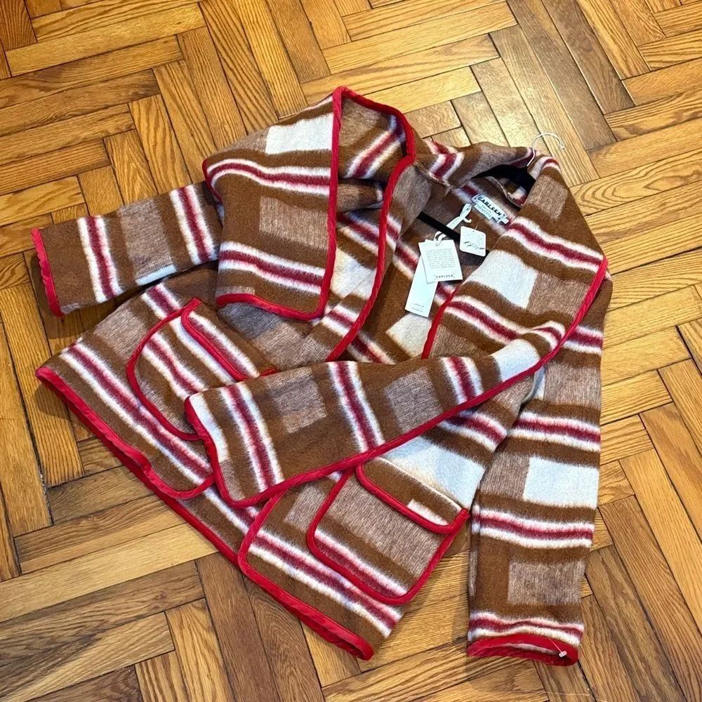 Carleen Free People One-Of-A-Kind Plaid Wool Scarf Jacket Brown & Red — image 2 of 6